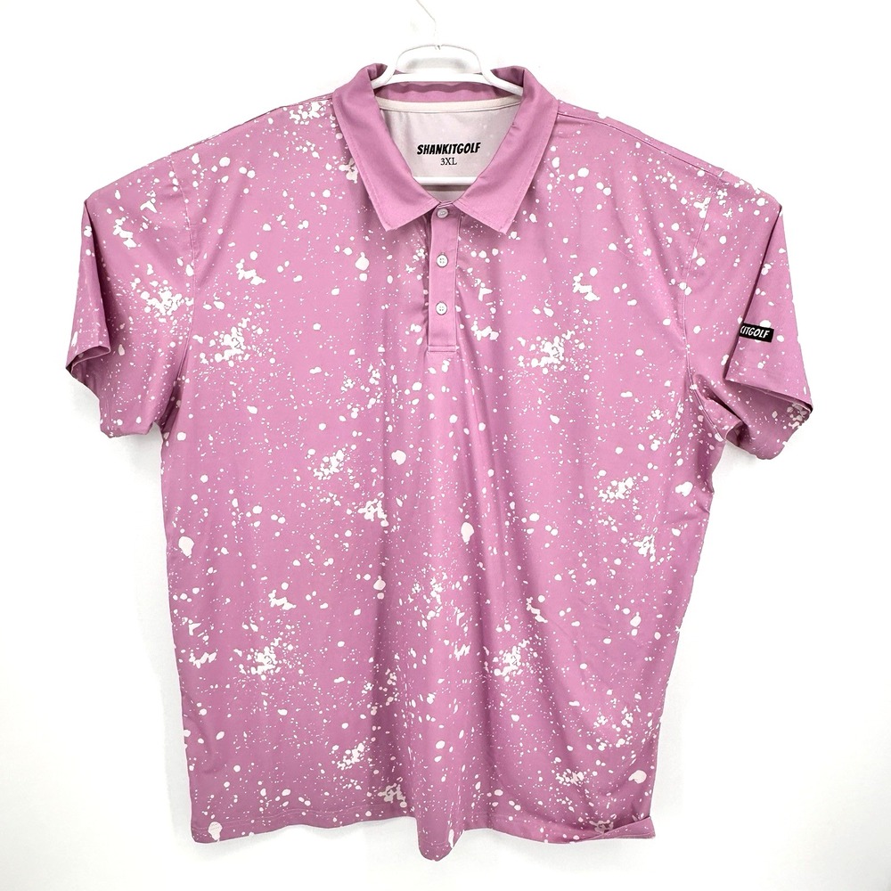 Shank It Golf Polo 3XL Purple Paint Splatter Print Short Sleeve Performance